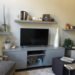 Custom Made Media Cabinet With Floating Shelves 