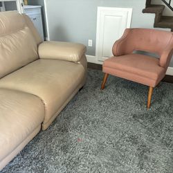 Leather Recliner & World Market Chair & Area rug 