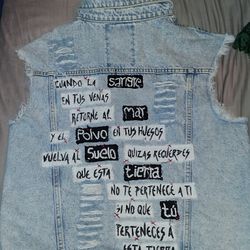 Custom Distressed Denim Vest - Spanish Quote "Tierra" Streetwear - 