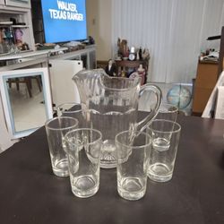 7 PC Set, Heavy Glass Pitcher W/Ice Lip 3LB 24OZ Holds 48 OZ, Comes With 6-8OZ Glasses