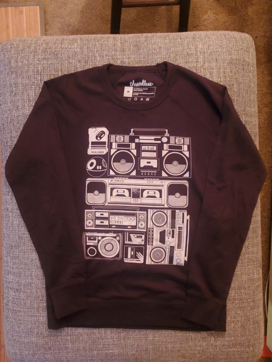 Mens Treadless Retro Music Sweatshirt Black Size M