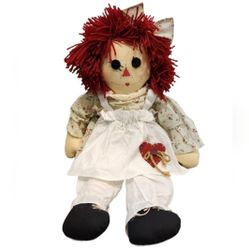 Vintage Raggedy Ann Scarecrow Rag Doll Yarn Hair Button Eyes