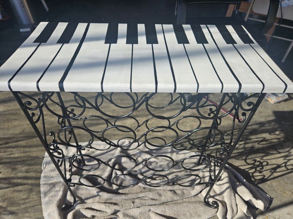 An inspired piano wine rack.