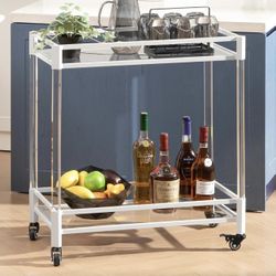 A5-BCACA10005WT Bar Cart - Acrylic Bar Carts with Wheels, Home Bar&Serving Carts, Small Rolling Cart, Barcart, 2-Tier Mirrored Glass Shelf Mini Bar Ca