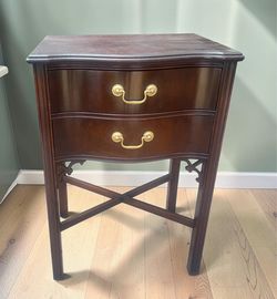 Vintage Mahogany Chippendale Style  2 Drawer Side Table /  Nightstand - 19x15x27