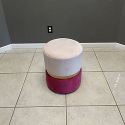 Velvet Pink Accent Stool with Gold Band 
