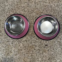 Set Of 2 Pink Dog Bowls