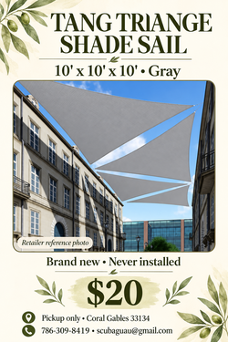 New TANG 10x10x10 Triangle Sun Shade Sail, Gray