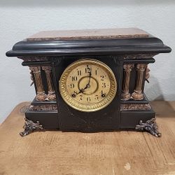 Seth THOMAS 4 Pillar Marble/Wood vintage clock working 19th century READ DESCRIP