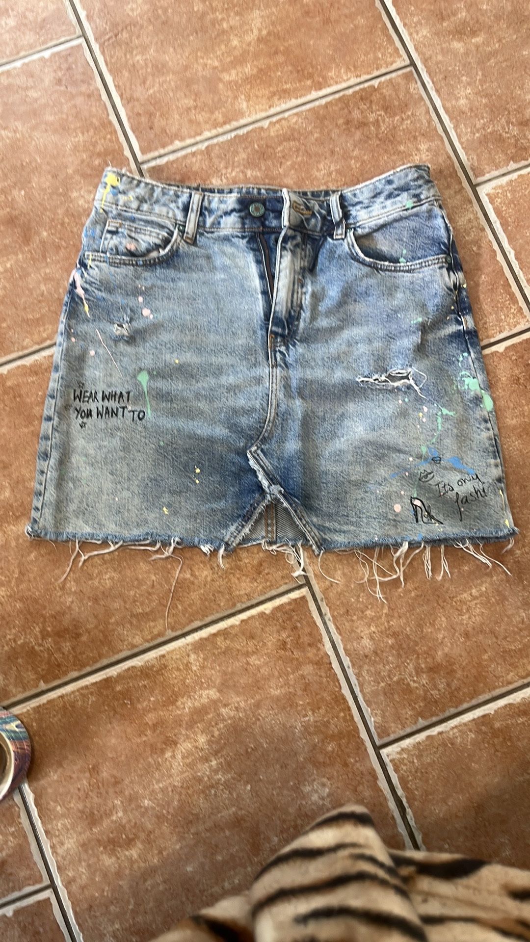 Distressed Mini Denim Skirt