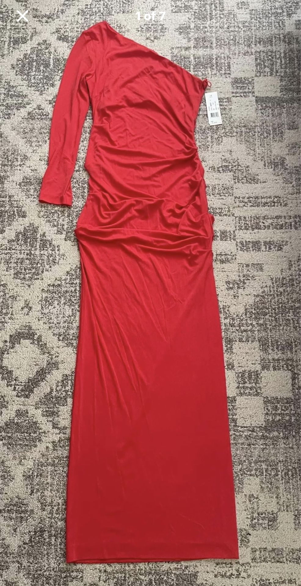 NWT Nicole Miller one shoulder maxi dress with thigh slit in red size 10