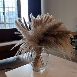 Sweetheart Glass Vase with Brown Faux Pampas Stems – Browns/Neutral  Accent