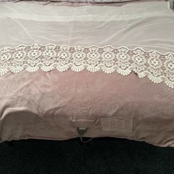 Sheer Curtain Panel With Heavy Wide Lace Bottom. 