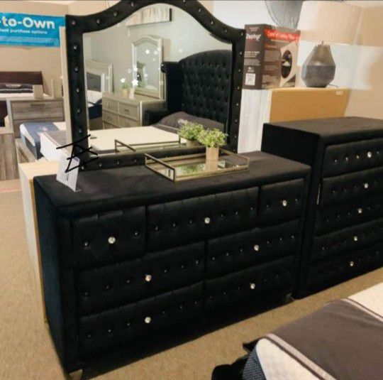 Alzir Black Dresser And Mirror $10 Down Payment And Financing Available