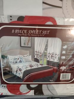 King 8-Piece Sheet Set with Curtains