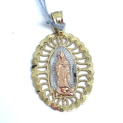 14Kt Tri Color Gold Open Oval Virgin Mary Pendant 1.50g 193641/11