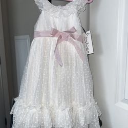 Pippa & Julie White toddler Dress with Pink Detail bow