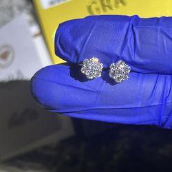 7.5mm Lab Diamond Flower Earrings 14k White Gold