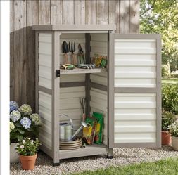 Small Outdoor Storage Cabinet with Metal Top, 18 x 18 x 33.5 in, White