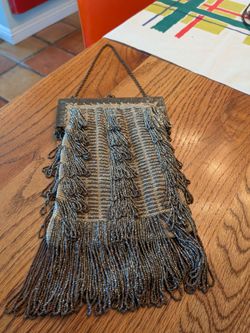 Antique vintage art deco flapper girl beaded purse, clutch, hand bag