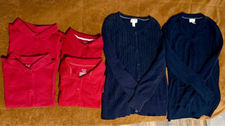 Girls Large & XL School Uniform Shirts red and Sweaters blue