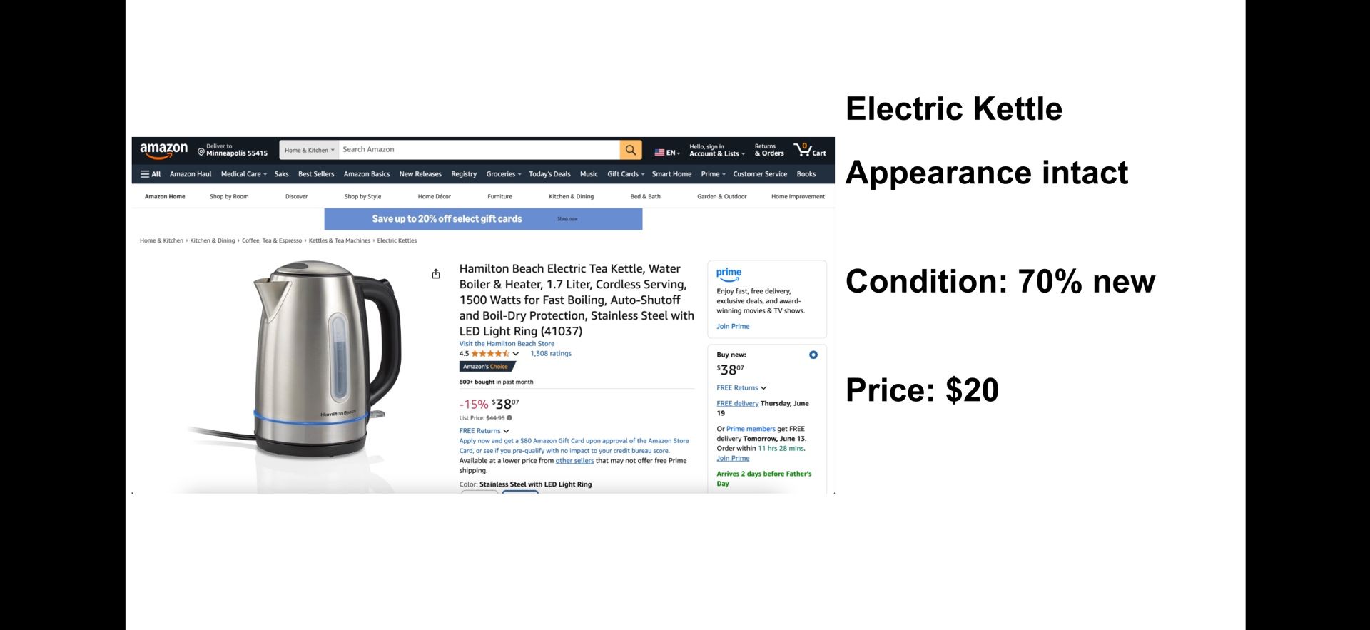 Electric Kettle Appearance intact Condition 80% new