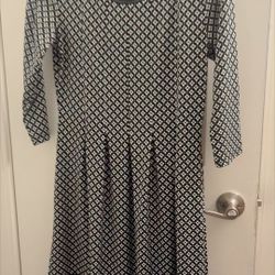 Black Dress With White And Green Floral Print