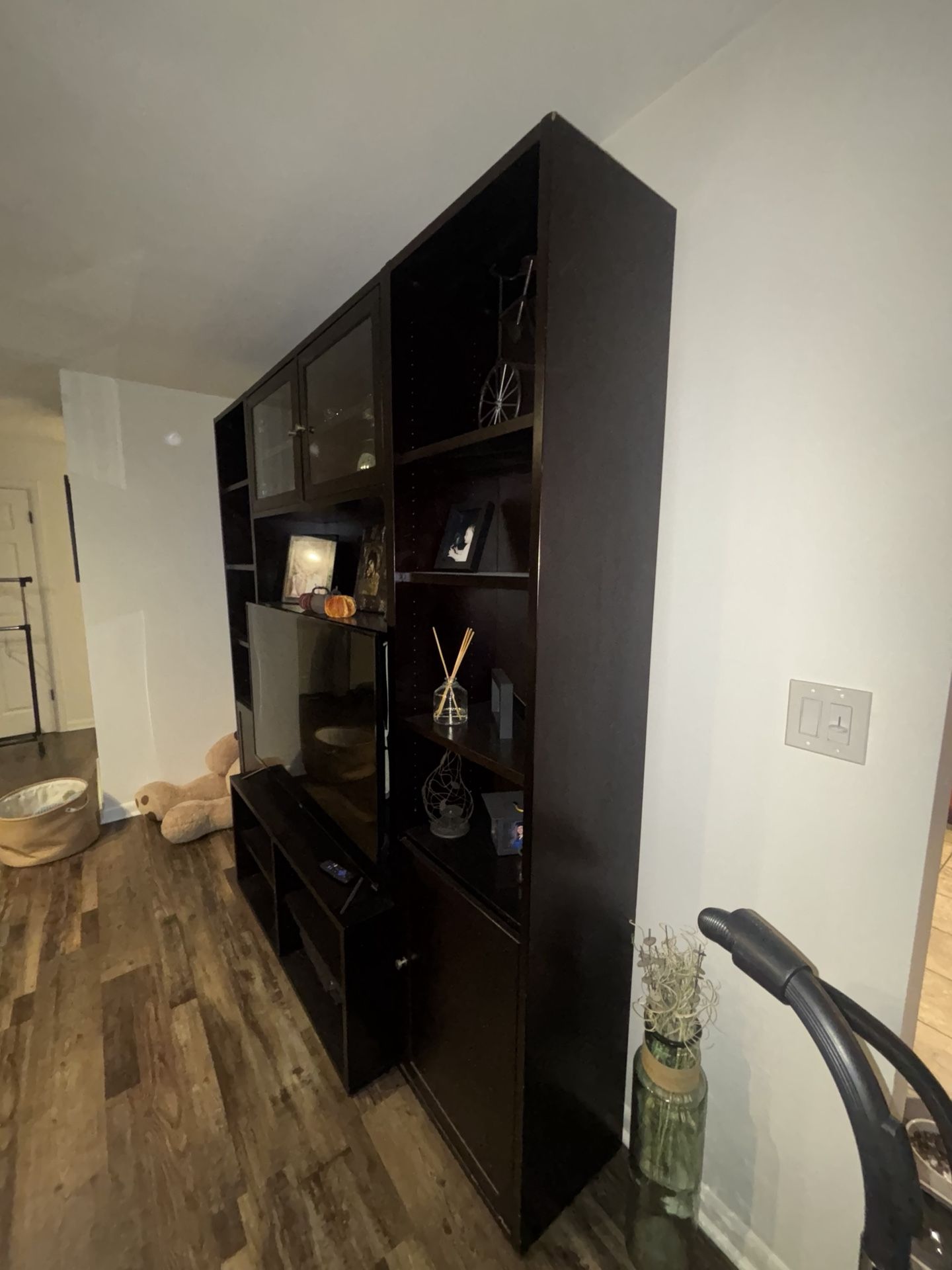 Large Wall Unit / Entertainment Center – Dark Wood – Great Condition
