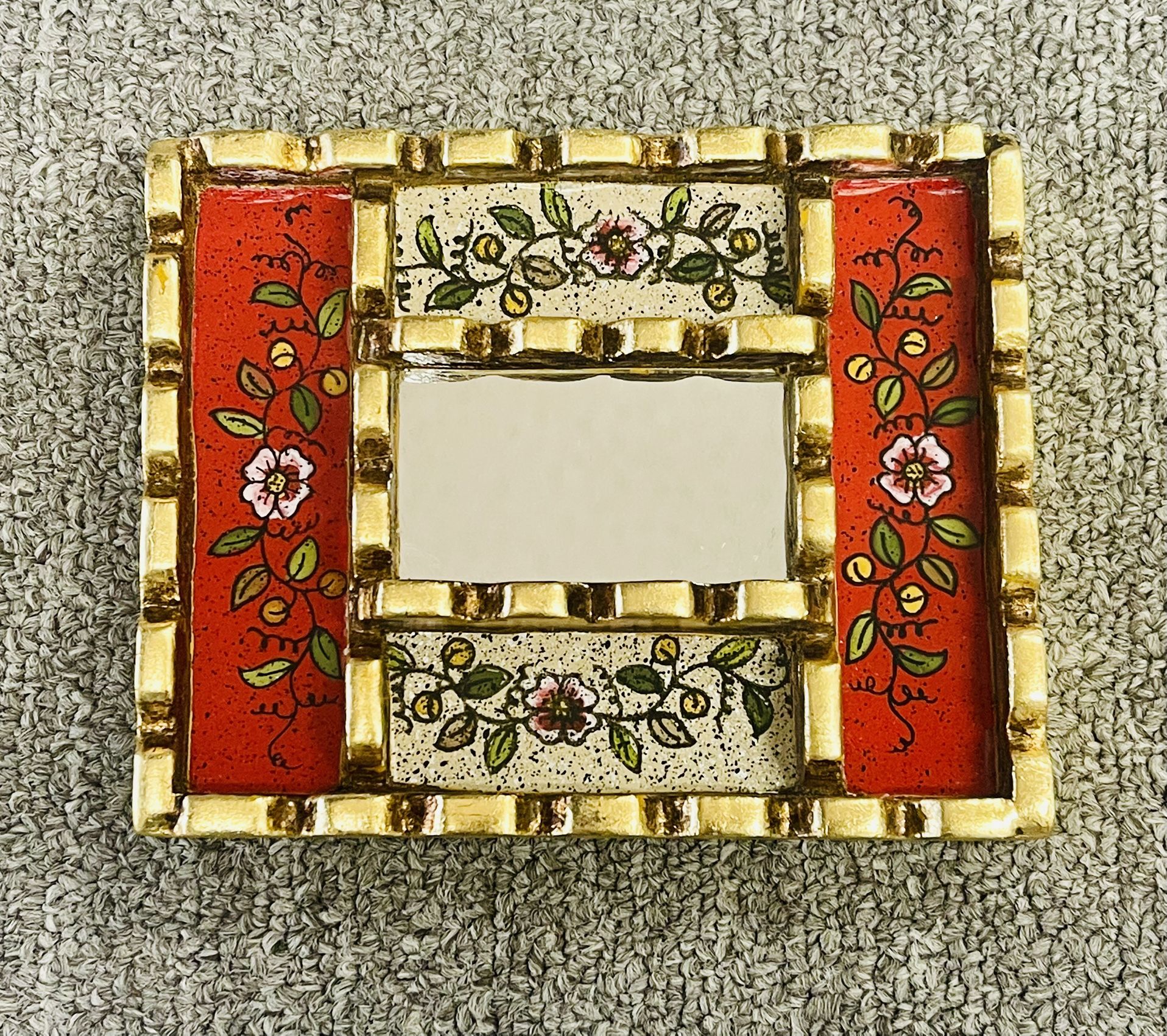 Small Red And Gold Peruvian Mirror With Hanging Hook