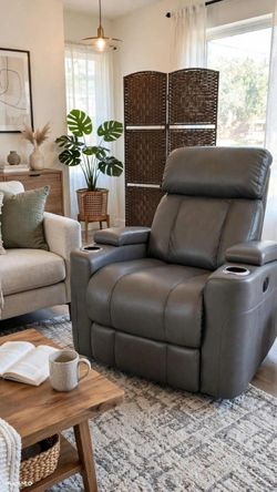 Optimus Gray Faux Leather Power Recliner w/Storage and USB ports