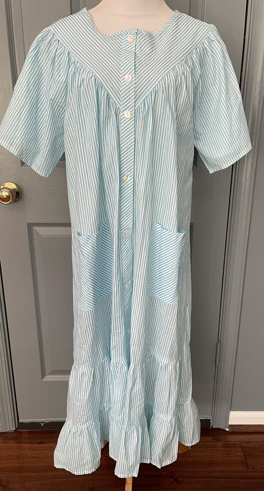 Anthony Richards Vintage Cotton Blend Blue/white Striped Flare Long Nightgown.