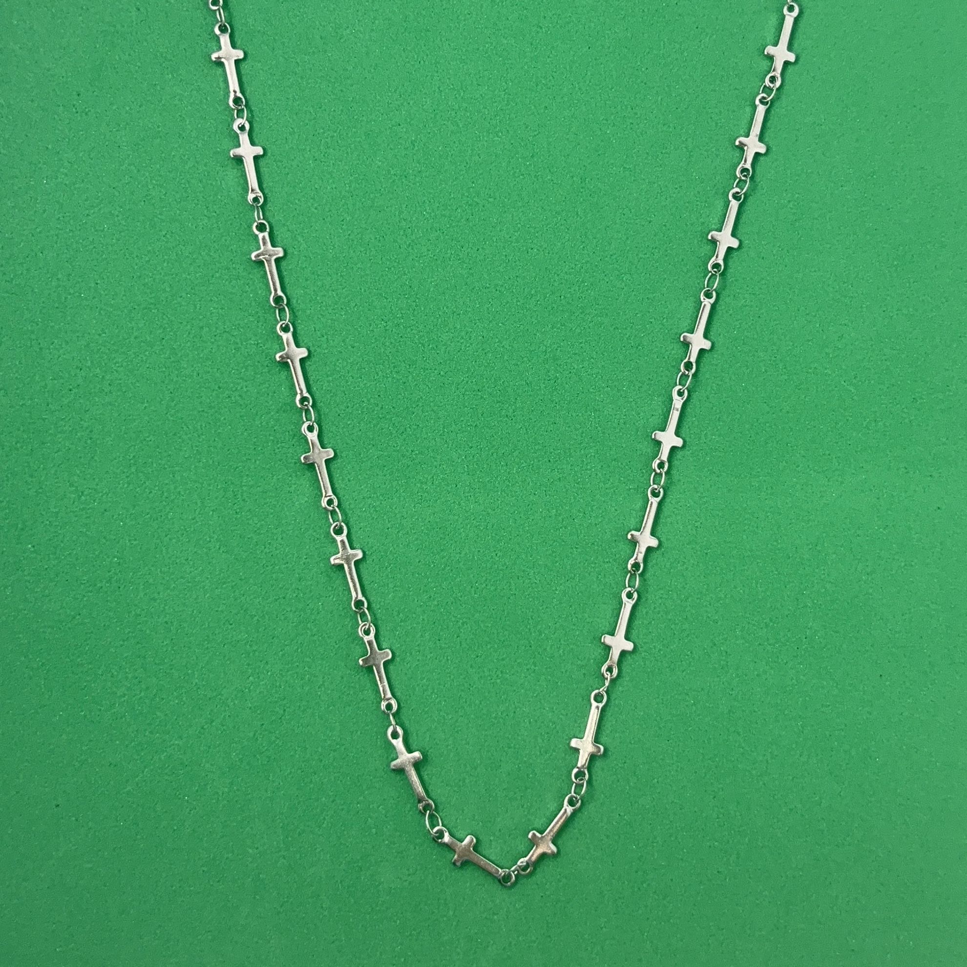 Titanium Steel Link Chain Cross Choker Necklace for Men Women