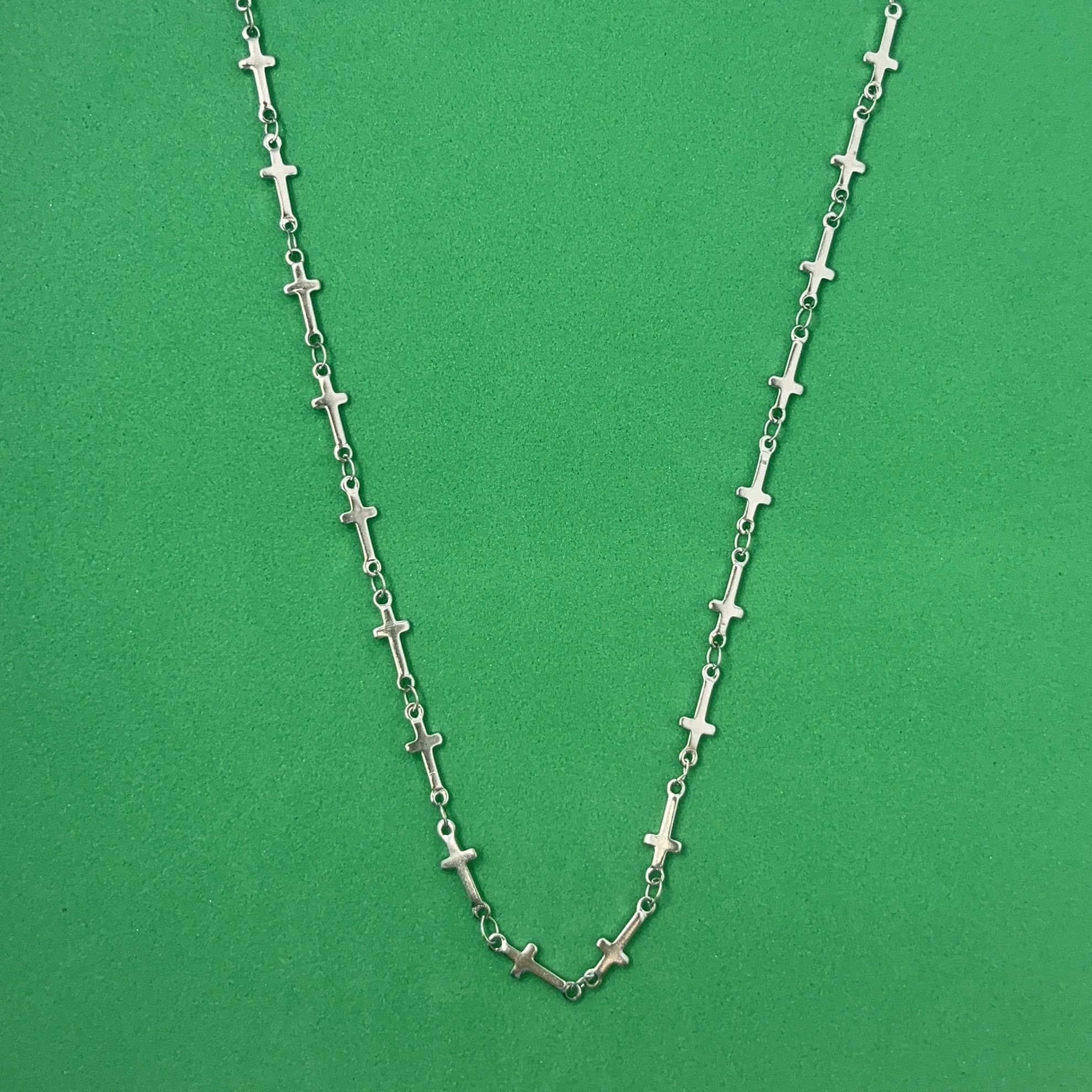 Titanium Steel Link Chain Cross Choker Necklace for Men Women