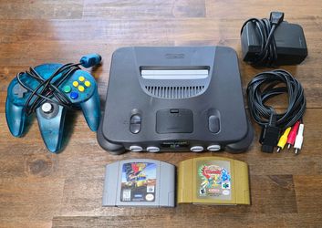 ​Original Nintendo 64 N64 Console Bundle (Blue Controller + 2 Games) Cleaned & Tested