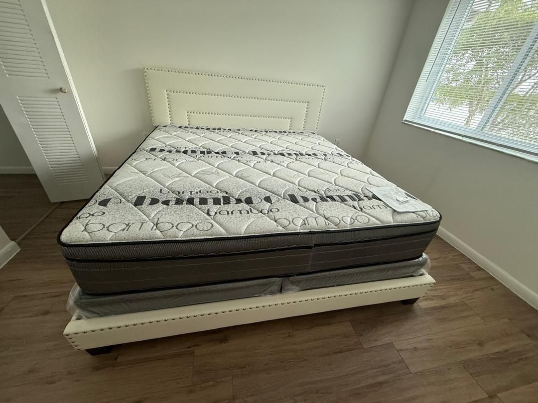 NEW BED FRAME KING SIZE WITH MATTRESS AND BOX SPRING