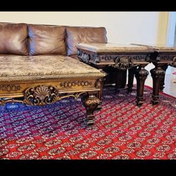 3 Pieces Marble Top Coffee Table With Side Table 