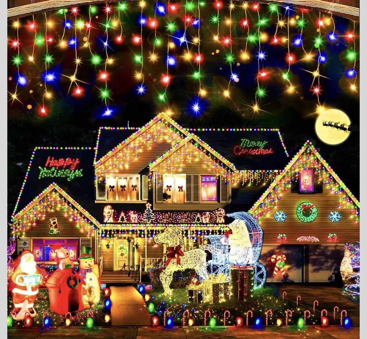 Christmas Lights Decorations Outdoor, 1600LED 164FT Ice Fairy Lights 8 Modes 320 Drops Fairy String Lights for Christmas Decor Eaves Party Yard Garden