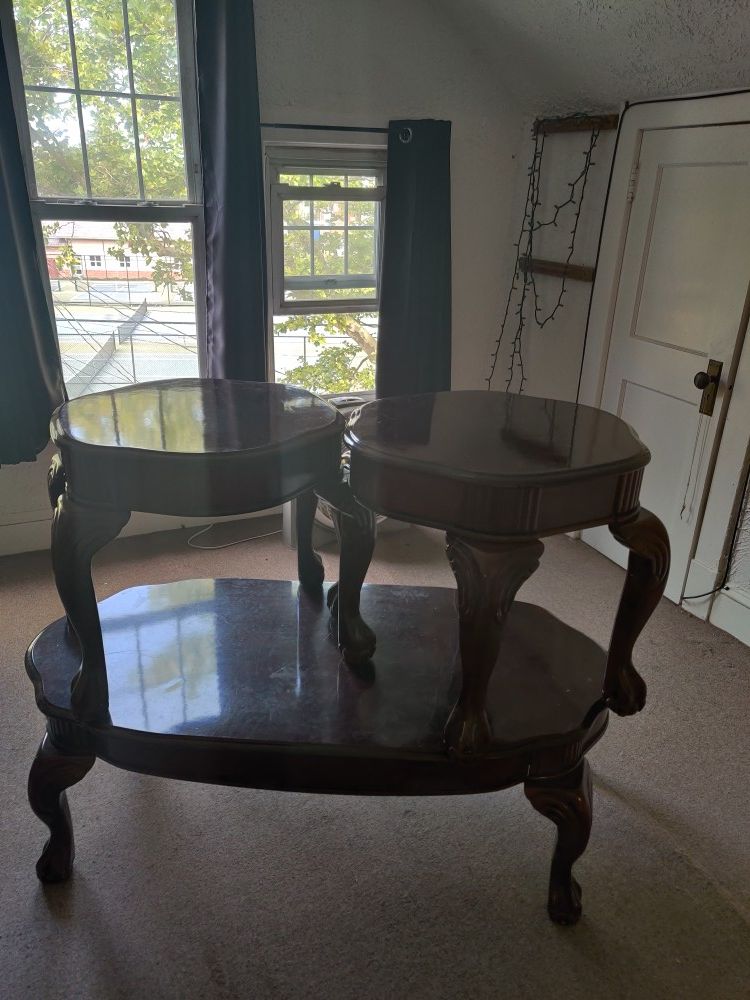 3 piece antique coffee table & 2 End tables