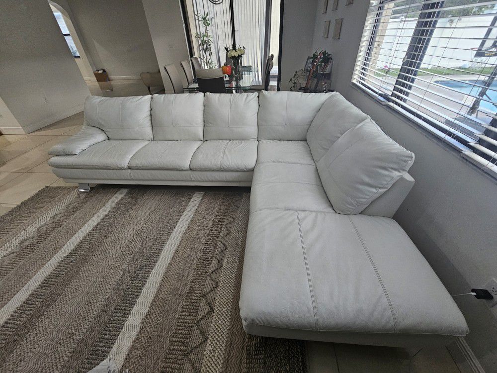 White Leather Sofa L Shape