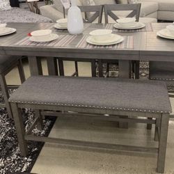 Dining Table, 4 Chairs & Bench 