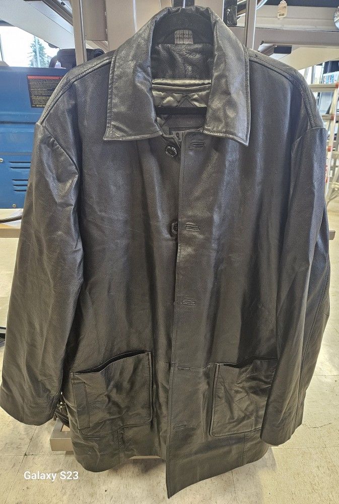 L.A. Leather California XL Black Leather Trench Coat I-6328