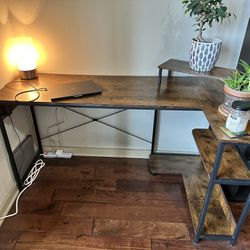 58 inch L-shaped rustic brown computer desk