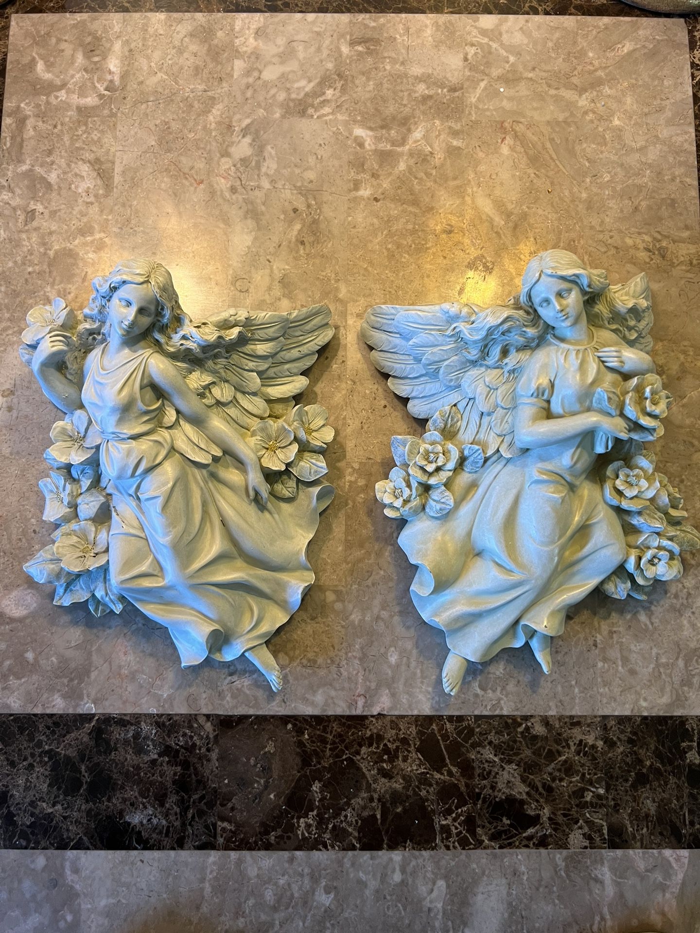 Vintage Angelic Angels & Flowers PAIR of Hanging Wall Planter Pocket Vase Décor