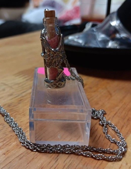 Necklace With Fairy Pewter Holder Faury Dust Pink