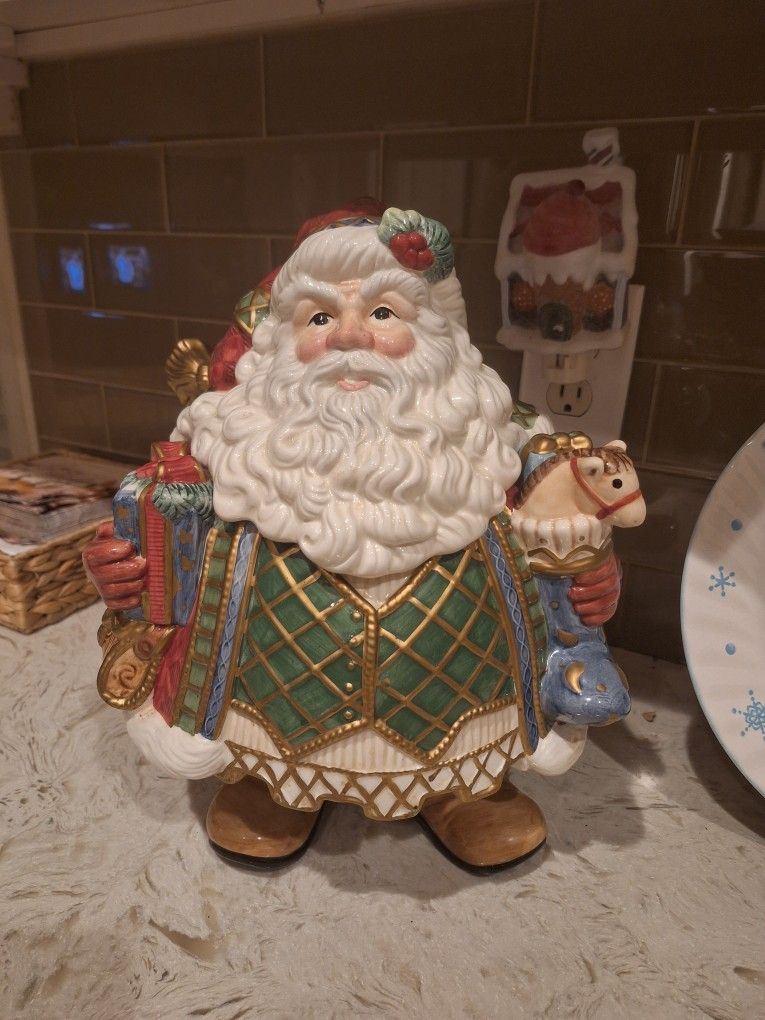 Vintage Fitz and Floyd Santa Cookie Jar – St. Nick with Toys