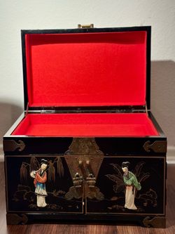 Authentic Vintage Chinese Mother of Pearl Black Lacquer 4-Tier Jewelry Box