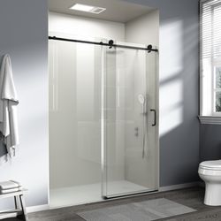 56–60 Inch Frameless Single Sliding Shower Door, Walk-In Bathroom Shower Door with 6mm Tempered Glass, Stainless Steel Hardware