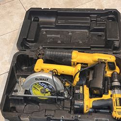 Tool set includes a saw. A saw A denim a charger and a battery