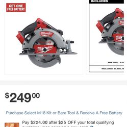 M18 FUEL 18V Lithium-Ion Brushless Cordless 7-1/4 in. Circular Saw (Tool-Only)  2.0k (735) 