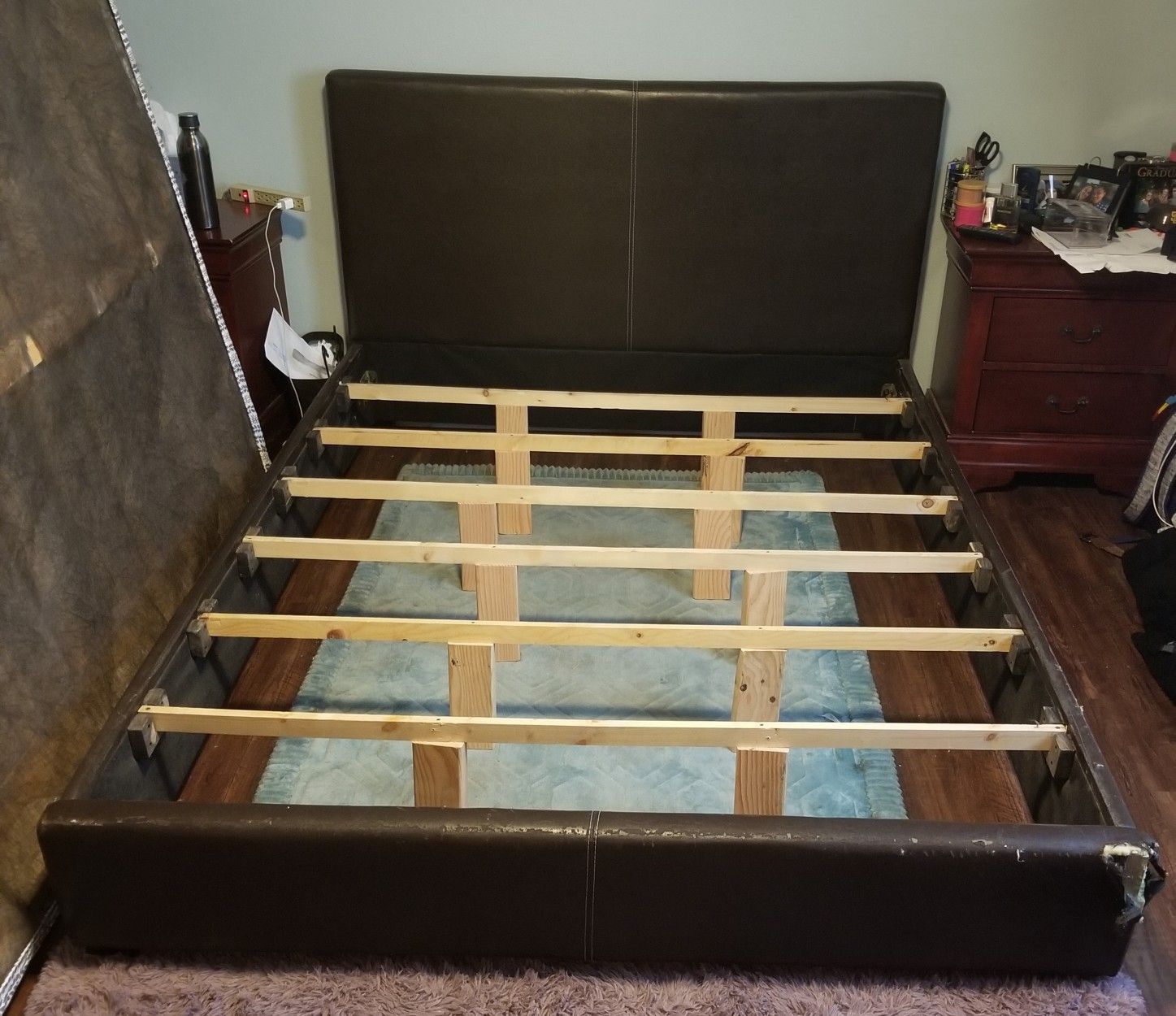 Dark brown queen bed frame